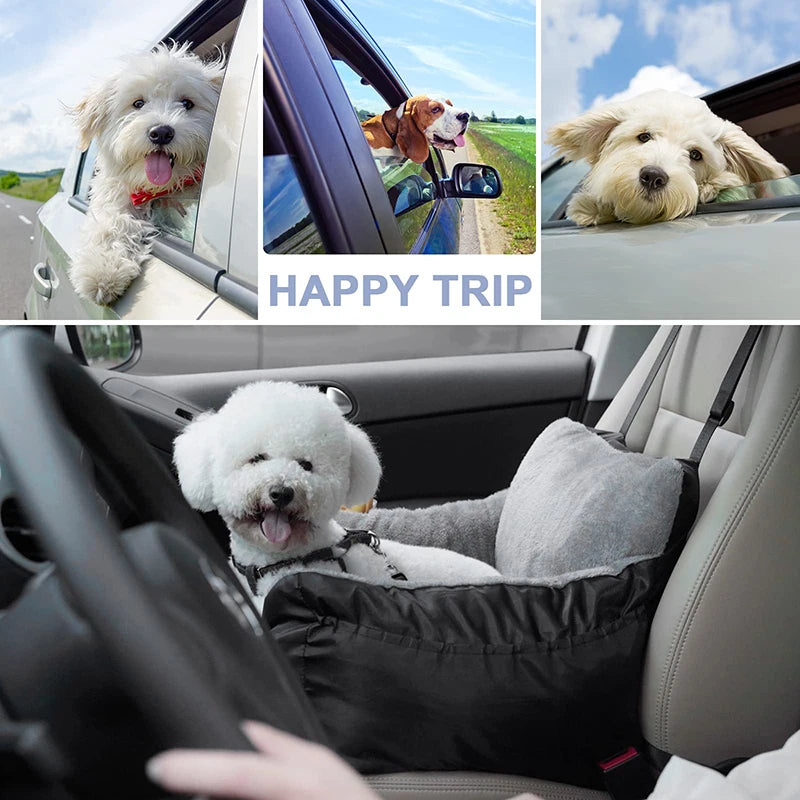 Benepaw Soft Small Dog Car Seat Adjustable Clip-On Safety Leash Detachable Vehicle Pet Booster Seat Washable Storage Pockets
