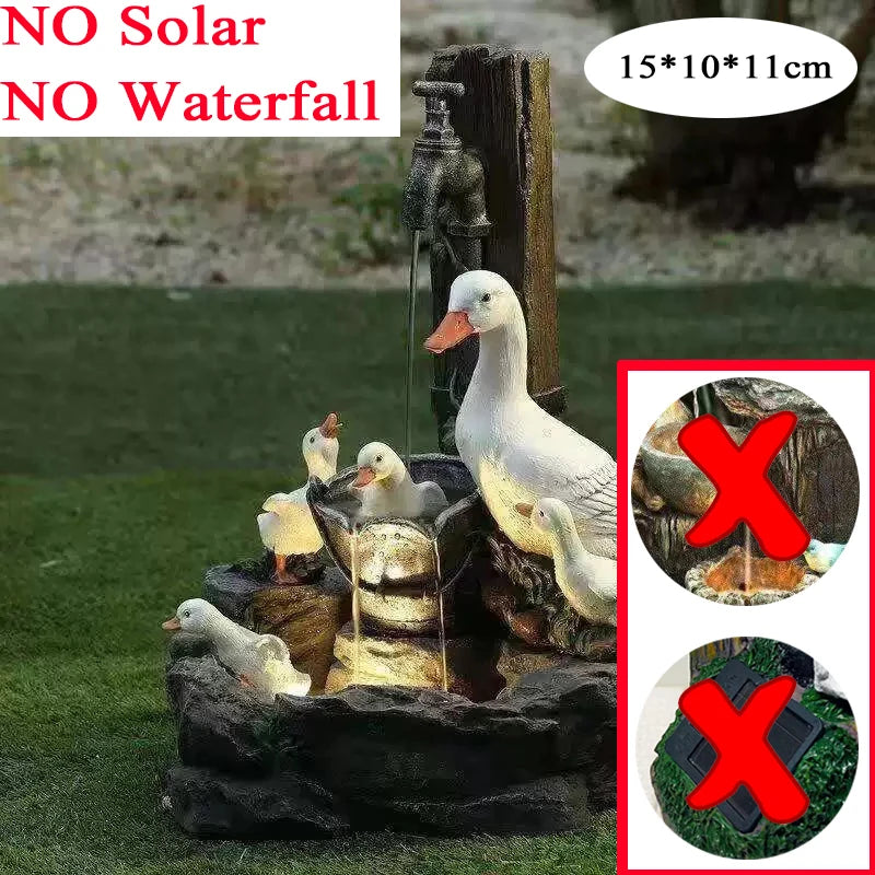 D2 Solar Power Resin Patio Fountain Garden Design With Led Light Duck Squirrel Garden Buildings Simulation Decoration Outdoor