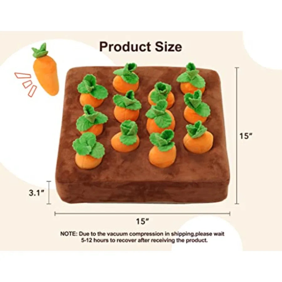 Interactive Dog Toys Squeak Carrot Snuffle Mat for Dogs Plush Puzzle Toys 2 in 1 Non-Slip Nosework Feed Games for Pet Stress Re