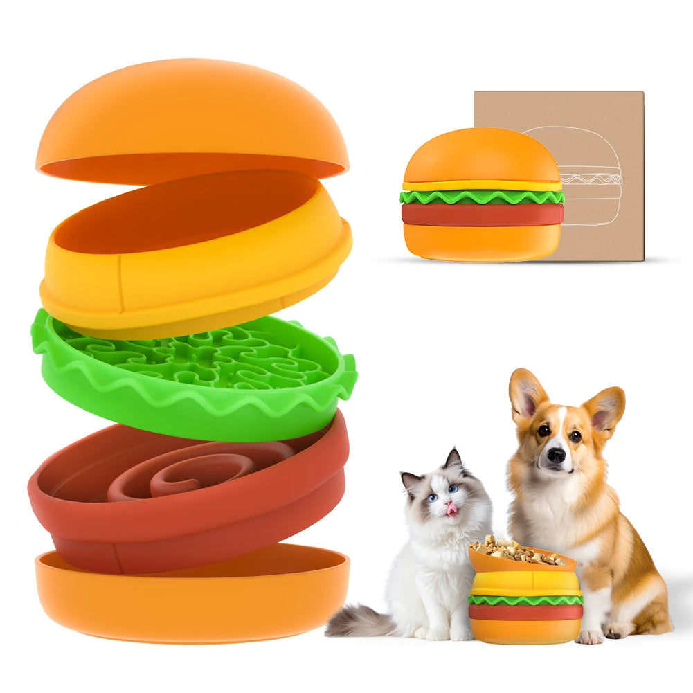 Pet Bowls Elevated Bowl Slow Feeder Lick Mat Non-slip Bowl Tilted Bowl 5-in-1 Burger Set Cat Dog Food Pet Bowls for Dog Cat Food