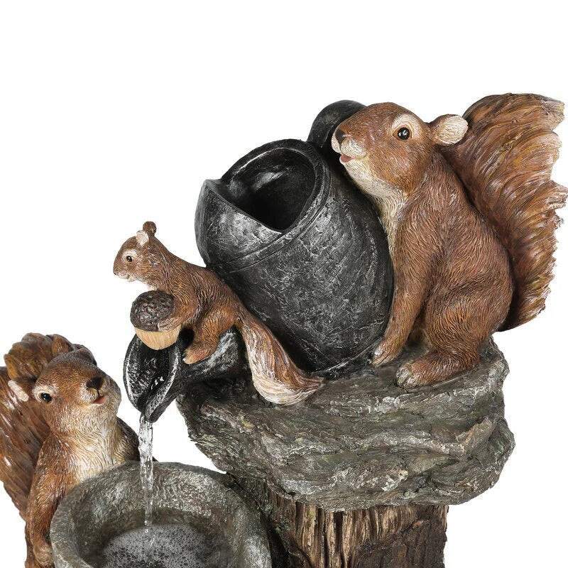 D2 Solar Power Resin Patio Fountain Garden Design With Led Light Duck Squirrel Garden Buildings Simulation Decoration Outdoor