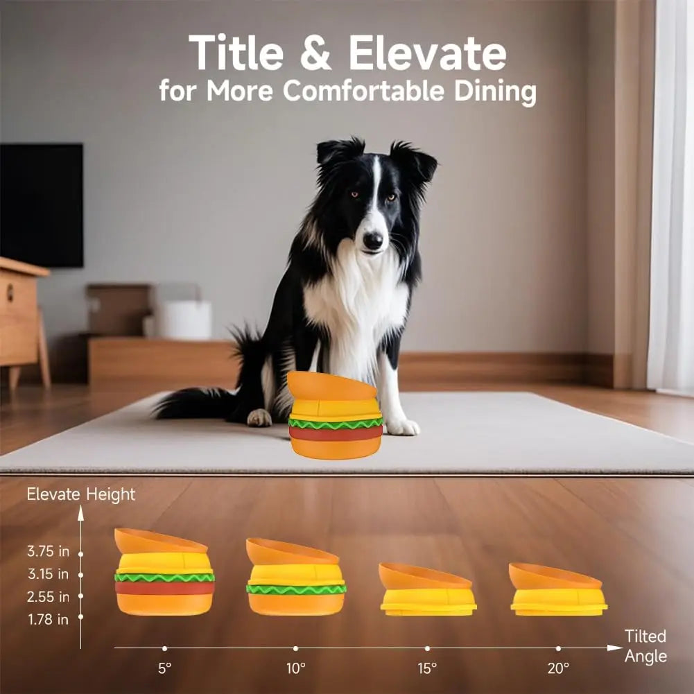 Pet Bowls Elevated Bowl Slow Feeder Lick Mat Non-slip Bowl Tilted Bowl 5-in-1 Burger Set Cat Dog Food Pet Bowls for Dog Cat Food