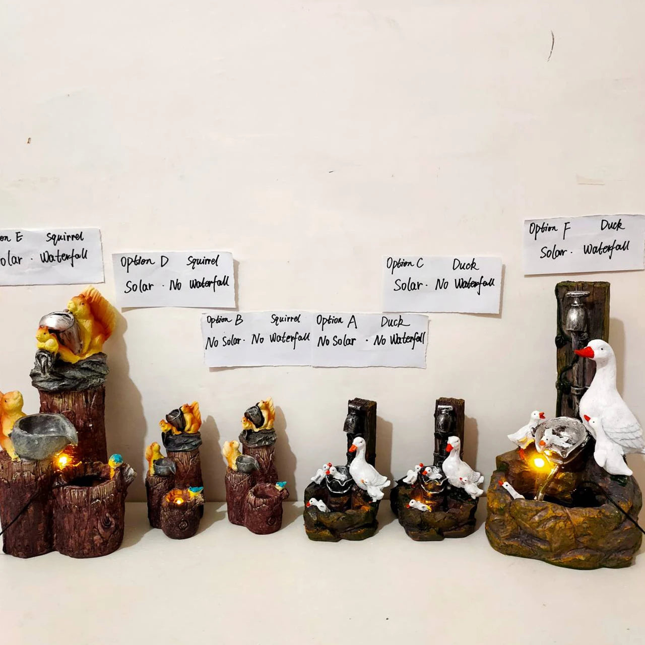 D2 Solar Power Resin Patio Fountain Garden Design With Led Light Duck Squirrel Garden Buildings Simulation Decoration Outdoor