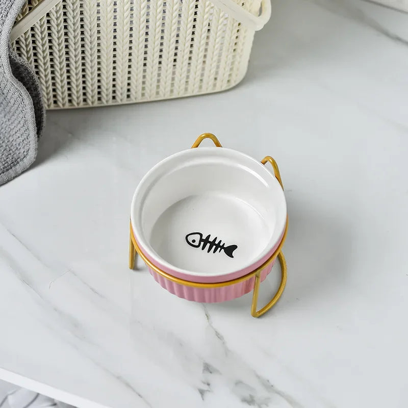 Single Or Double Tilt Bowl Ceramic Bowl for Dog Cat Puppy Kitten Elevated Food Feeder Drinker Pet Water Bowl Pet Supplies