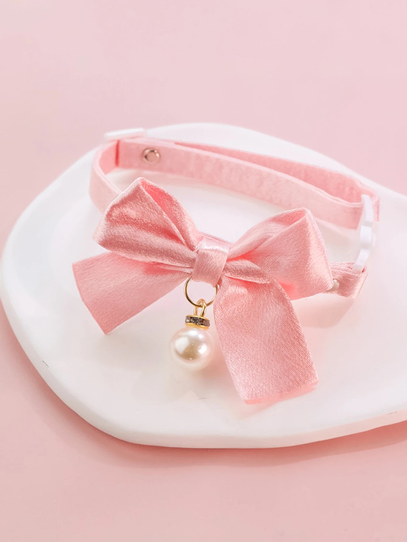 Cute Cats Collar Kitten Fairy Pink Lace Bow Hanging Pearl Pet Collar Cat Dog Bow Tie Jewelry Satin Rhinestone Puppy Collar