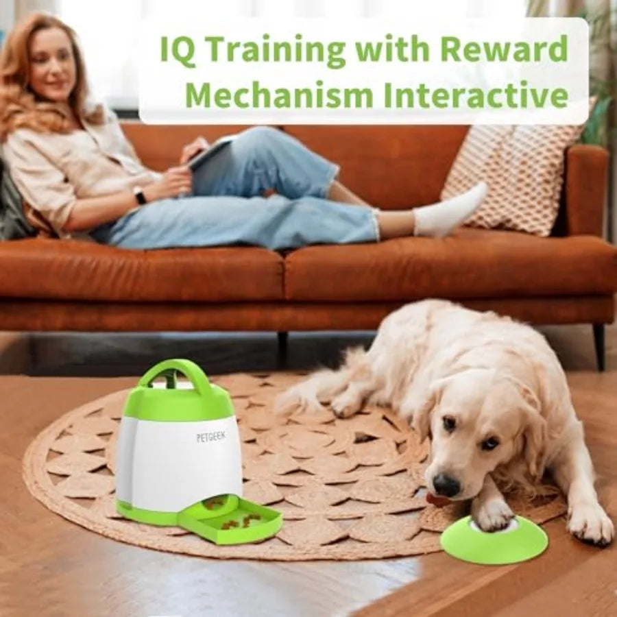 Automatic Dog Treat Dispenser with Button - Puzzle Memory Training Feeder Pet Geek Button Treat Food Dispensing Toys Interactiv