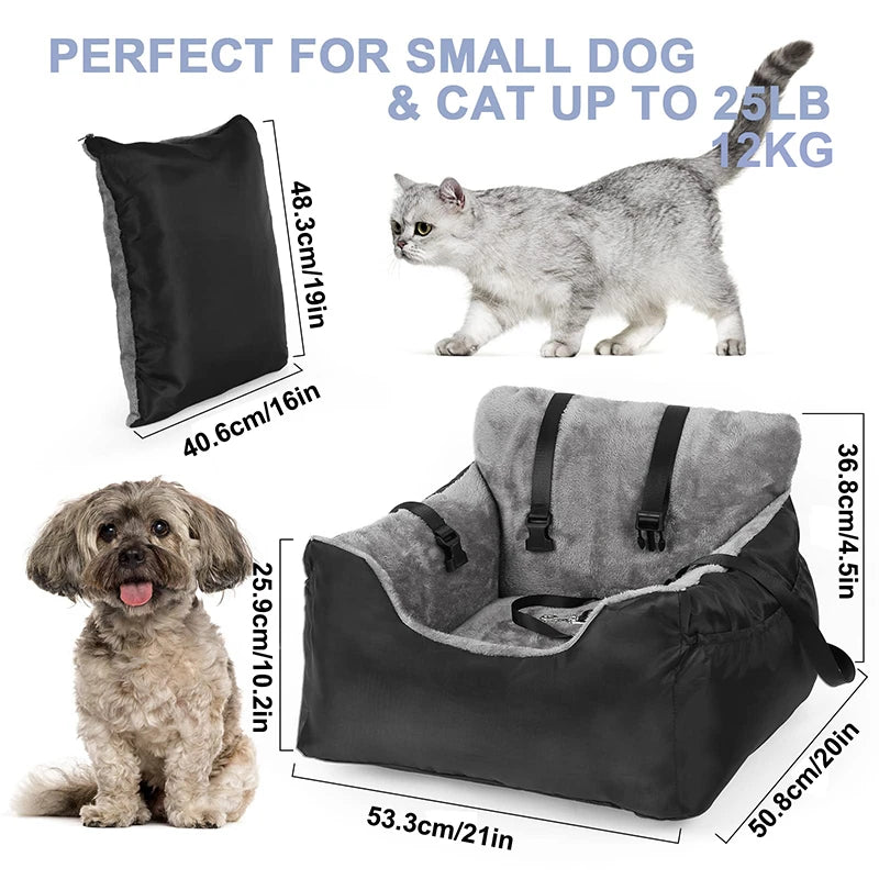Benepaw Soft Small Dog Car Seat Adjustable Clip-On Safety Leash Detachable Vehicle Pet Booster Seat Washable Storage Pockets