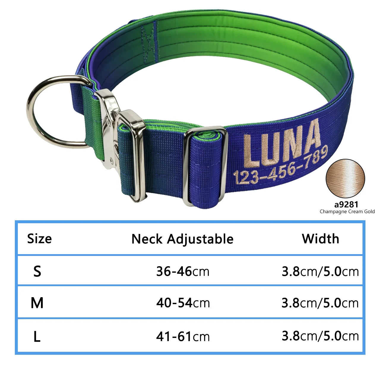 Custom Dog Collar Gradient 12 Colors, Name Number Engraved Knitted Heavy Duty, Adjustable No Pull Anti-Lost Pet Collar Large