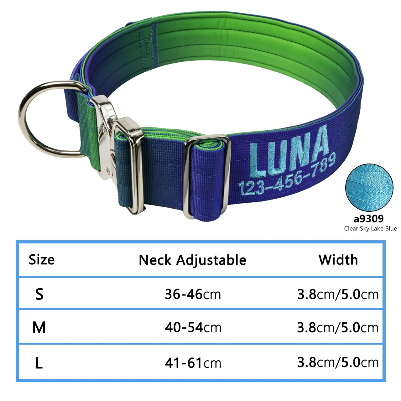 Custom Dog Collar Gradient 12 Colors, Name Number Engraved Knitted Heavy Duty, Adjustable No Pull Anti-Lost Pet Collar Large