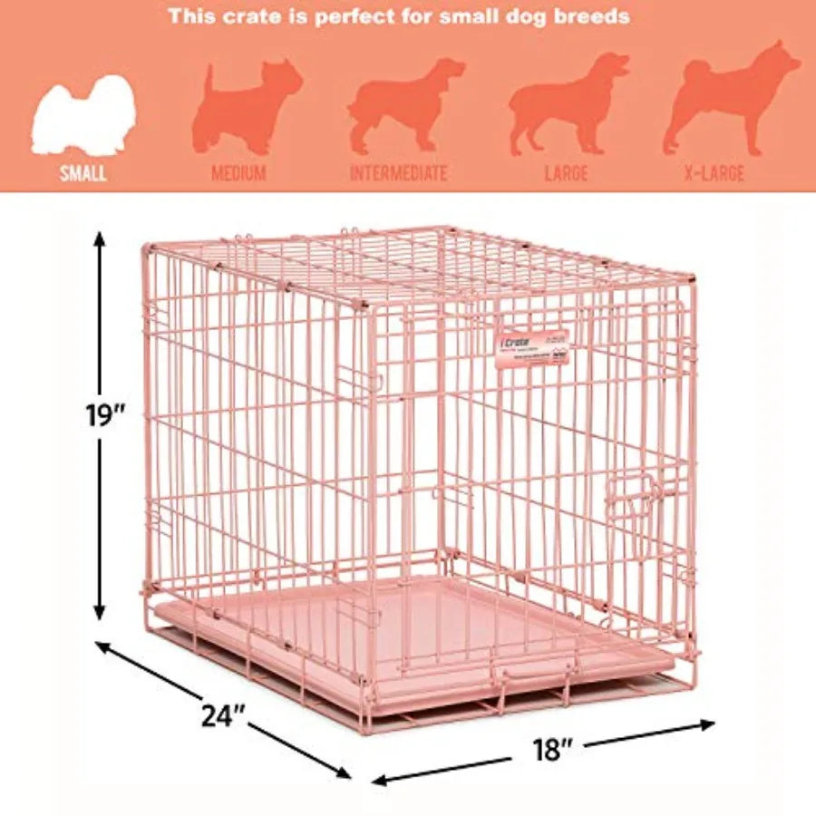 24-Inch Fashion iCrate for Small Breeds 12-20 lbs Single Door Folding Dog Crate with Divider Panel Leak-Proof Tray and Secure L