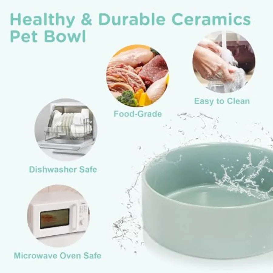 Elevated Dog Bowls Ceramic 6.1'' Dogs and Cat Food Water Bowls Raised with Non-Slip Bamboo Stand for Medium Sized Breed Microwa