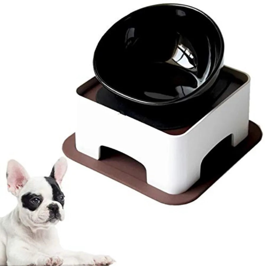 Bulldog Bowl Ceramic Dog Food Bowl - Dog Cat Dish Wide Mouth Dog Bowl Pet Sterile Tilted Pet Feeder with Anti-Skid Rubber Mat M