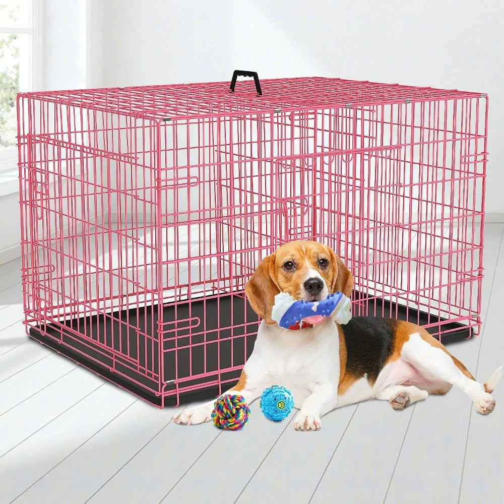 18 Inch Dog Crate, Folding Metal Wire Dog Cage with Tray, Pet Kennel Cage for Small Dogs, Leak-Proof & Portable Indoor Outdoor