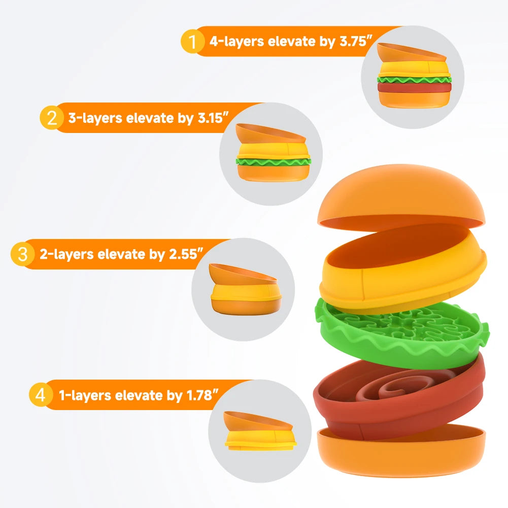 Pet Bowls Elevated Bowl Slow Feeder Lick Mat Non-slip Bowl Tilted Bowl 5-in-1 Burger Set Cat Dog Food Pet Bowls for Dog Cat Food