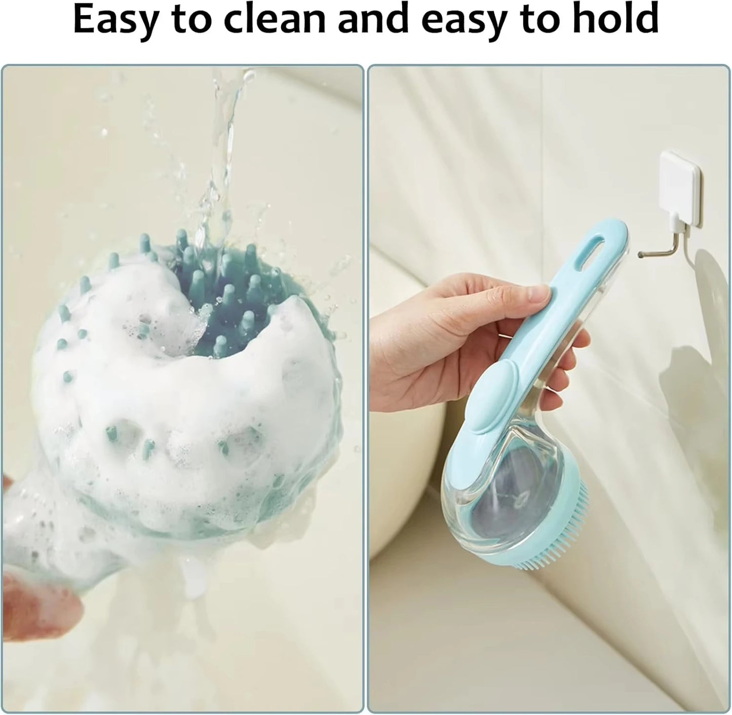 1pc Pet Bath Brush Soft Silicone Long Handle With Shampoo Dispenser Gentle Massage for Grooming and Cleaning Fur And Hair