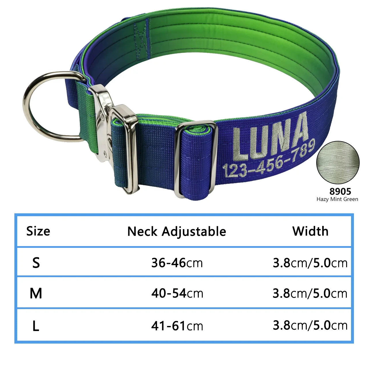 Custom Dog Collar Gradient 12 Colors, Name Number Engraved Knitted Heavy Duty, Adjustable No Pull Anti-Lost Pet Collar Large