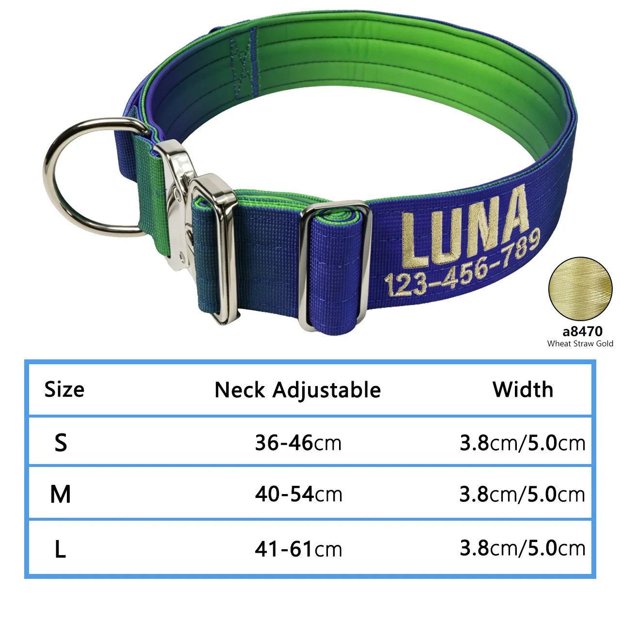 Custom Dog Collar Gradient 12 Colors, Name Number Engraved Knitted Heavy Duty, Adjustable No Pull Anti-Lost Pet Collar Large