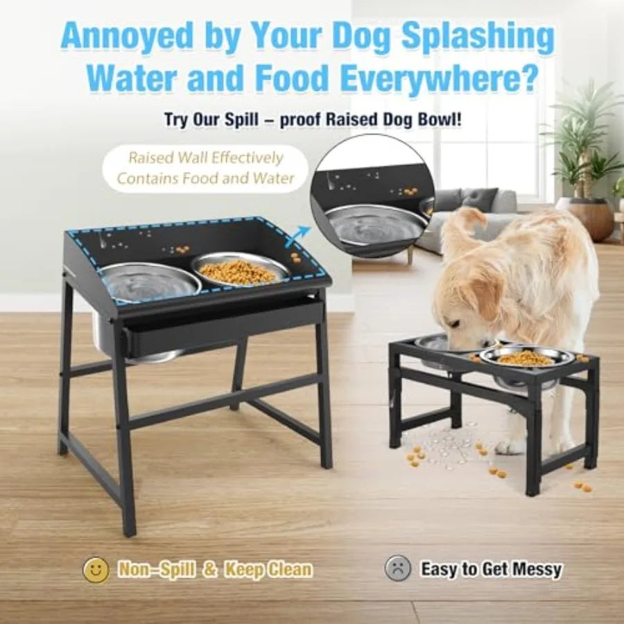 Spill Proof Tilted Elevated Dog Bowls for Large Breed 15" Tall Raised Dog Bowl with Stand Stainless Steel Dog Food Bowl and Wat