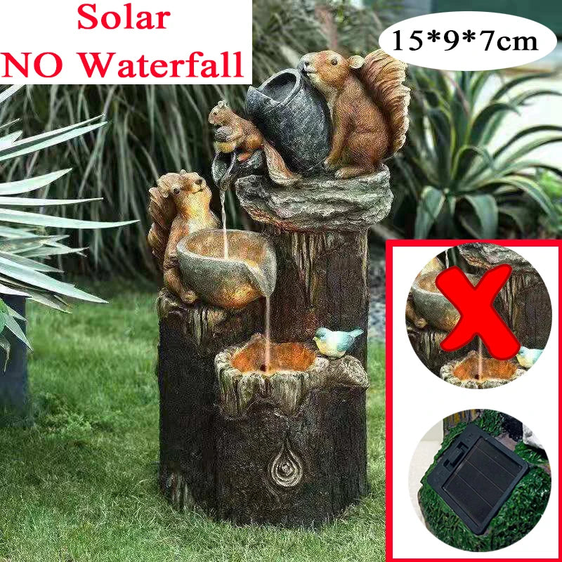 D2 Solar Power Resin Patio Fountain Garden Design With Led Light Duck Squirrel Garden Buildings Simulation Decoration Outdoor