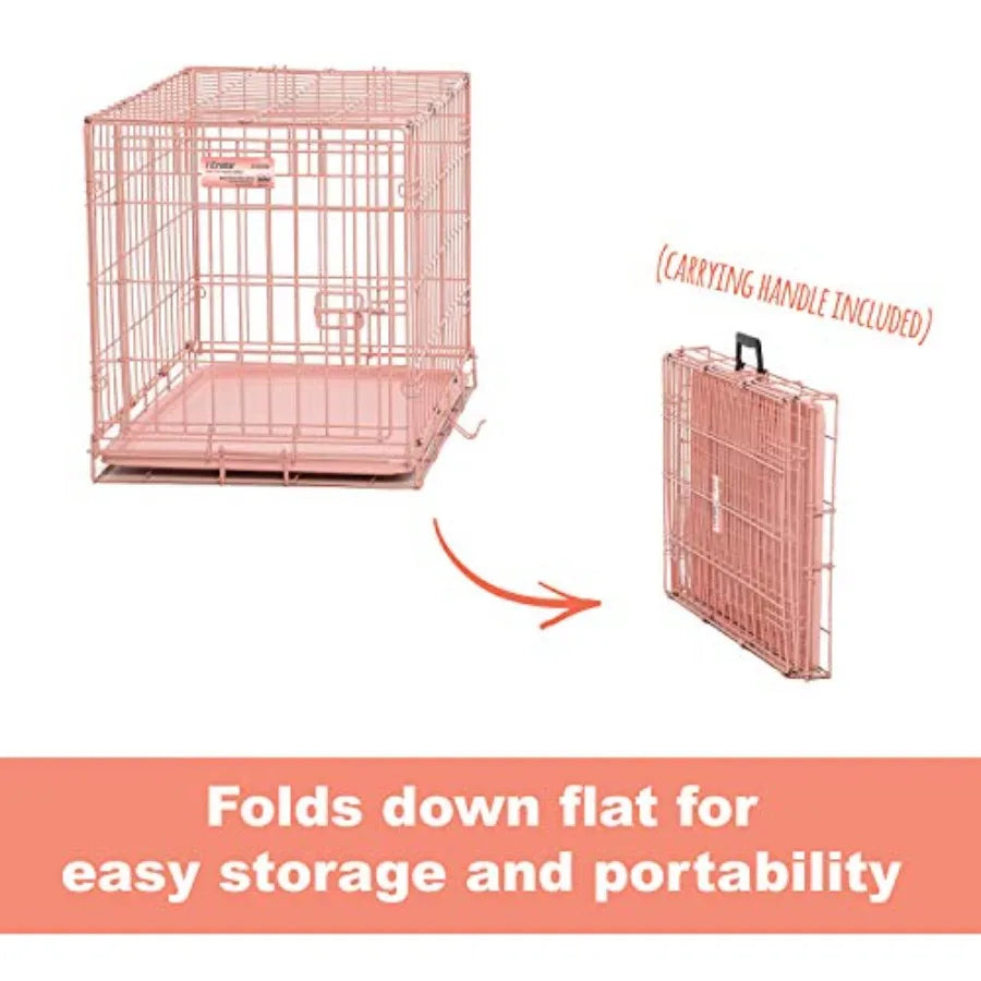 24-Inch Fashion iCrate for Small Breeds 12-20 lbs Single Door Folding Dog Crate with Divider Panel Leak-Proof Tray and Secure L