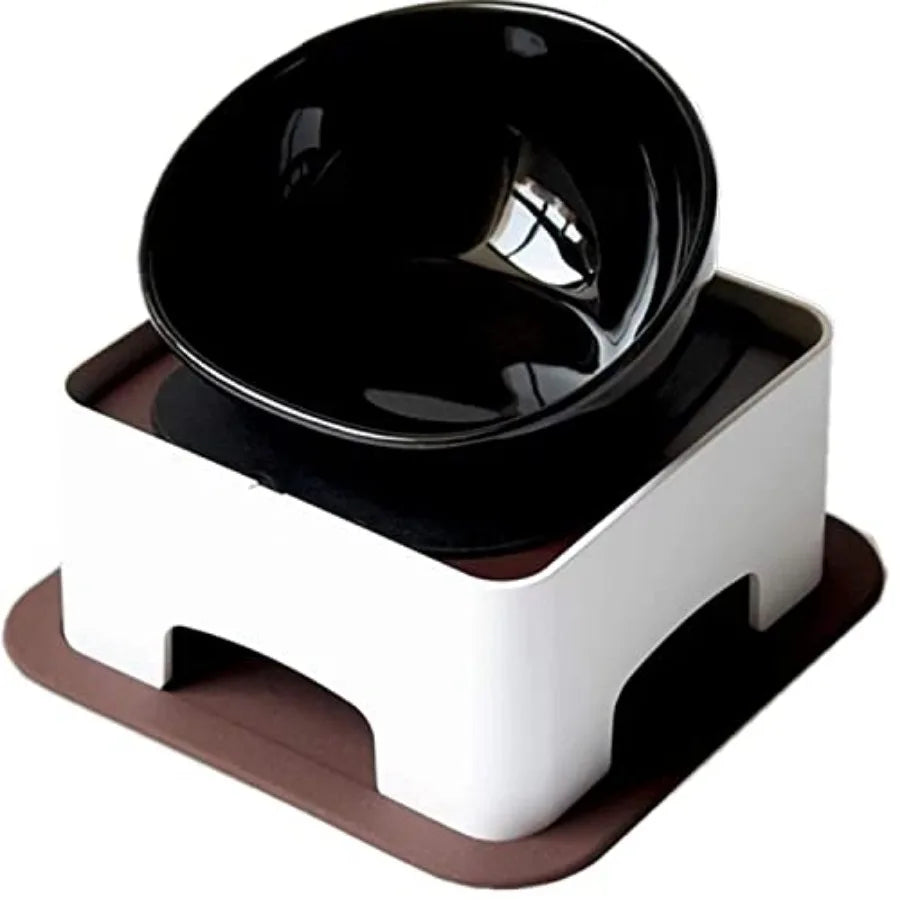 Bulldog Bowl Ceramic Dog Food Bowl - Dog Cat Dish Wide Mouth Dog Bowl Pet Sterile Tilted Pet Feeder with Anti-Skid Rubber Mat M