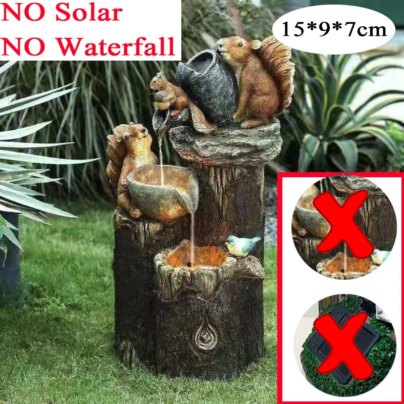 D2 Solar Power Resin Patio Fountain Garden Design With Led Light Duck Squirrel Garden Buildings Simulation Decoration Outdoor