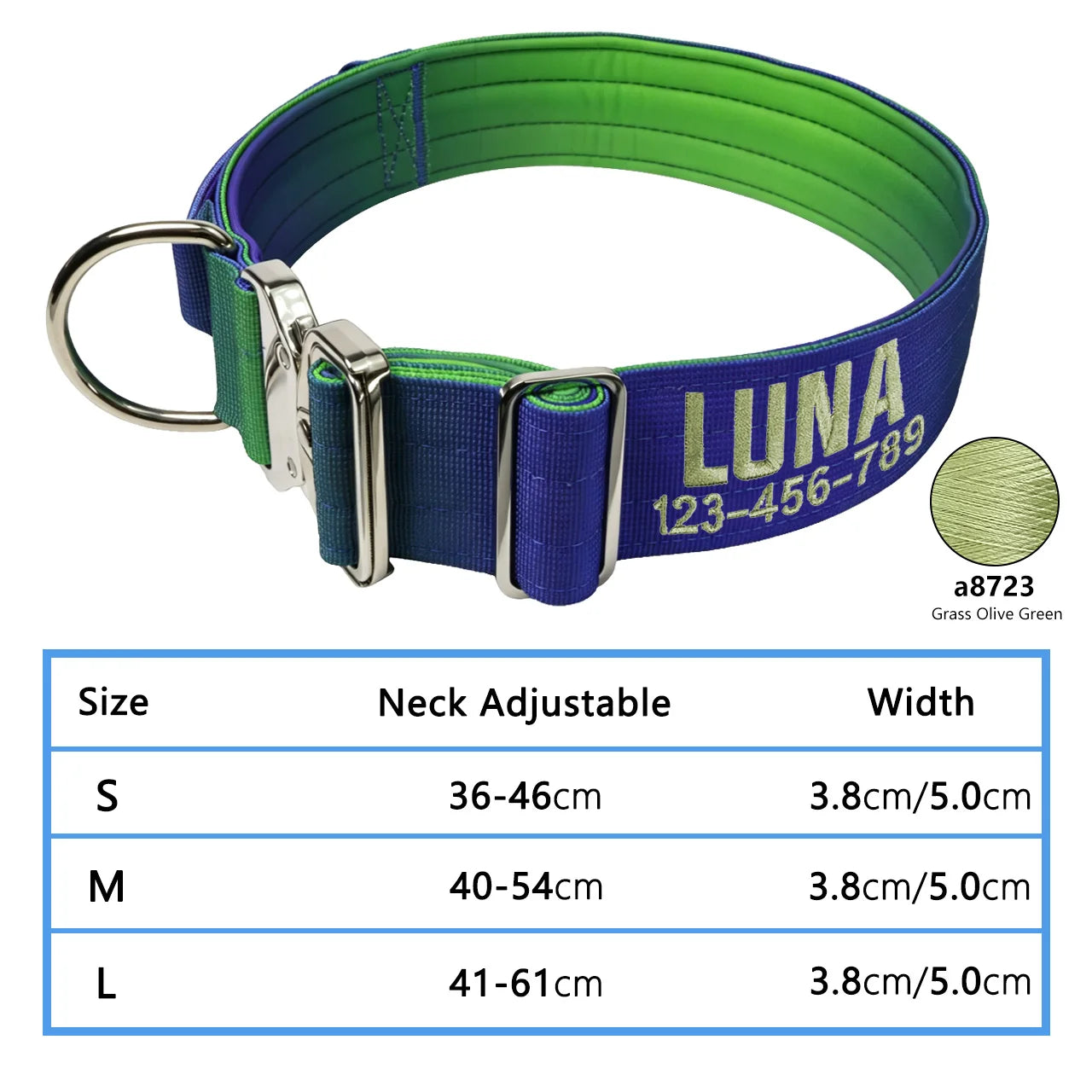 Custom Dog Collar Gradient 12 Colors, Name Number Engraved Knitted Heavy Duty, Adjustable No Pull Anti-Lost Pet Collar Large