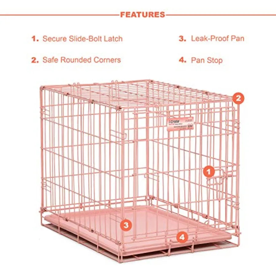 24-Inch Fashion iCrate for Small Breeds 12-20 lbs Single Door Folding Dog Crate with Divider Panel Leak-Proof Tray and Secure L