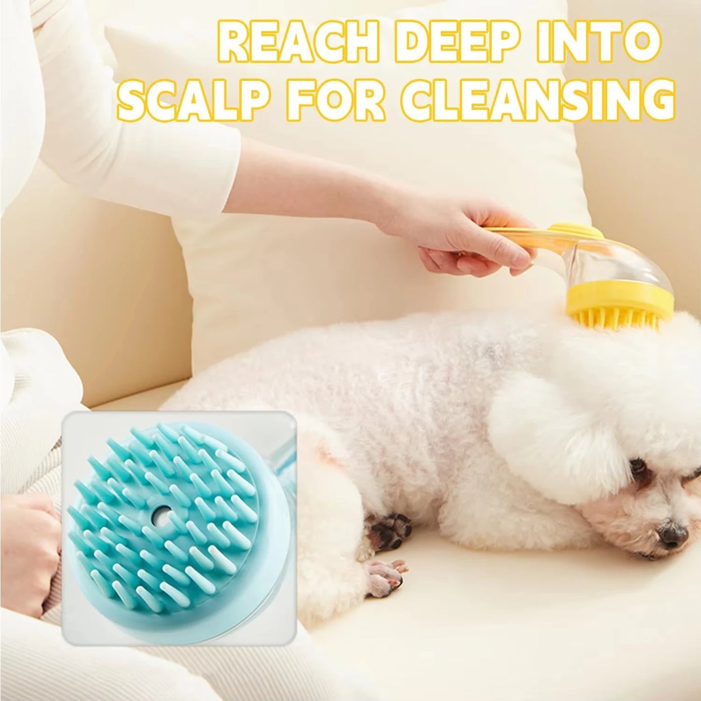 1pc Pet Bath Brush Soft Silicone Long Handle With Shampoo Dispenser Gentle Massage for Grooming and Cleaning Fur And Hair
