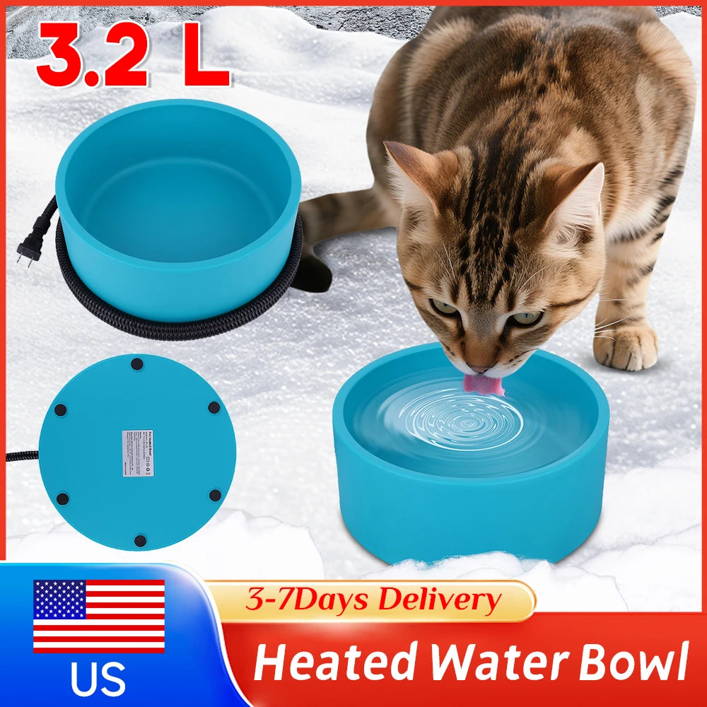 3.2L/108 Oz Heated Pet Water Bowl Anti-Freeze Outdoor Heated Dog Dish Winter Bowl for Dogs Cats Chicken Duck Rabbits Squirrels ﻿