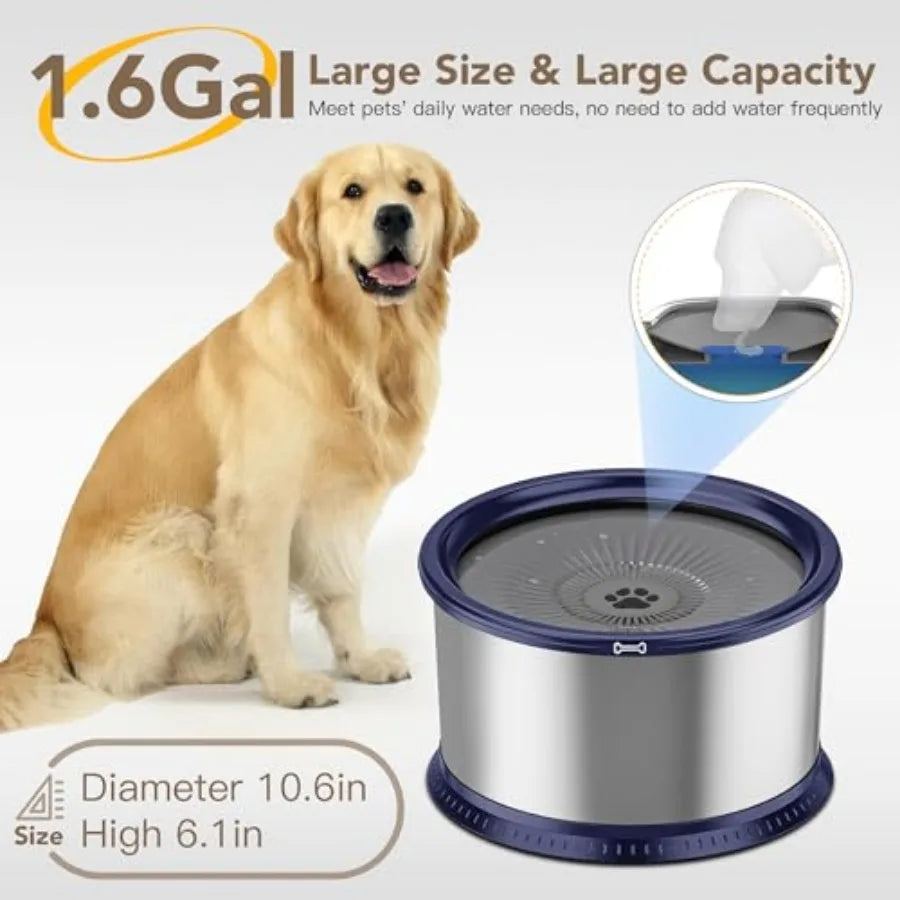 1.6 Gallon Dog Water Bowl/220oz Stainless Steel No Spill Water Bowls for Large Dogs Super Large Capacity Splash Proof Pet Slow