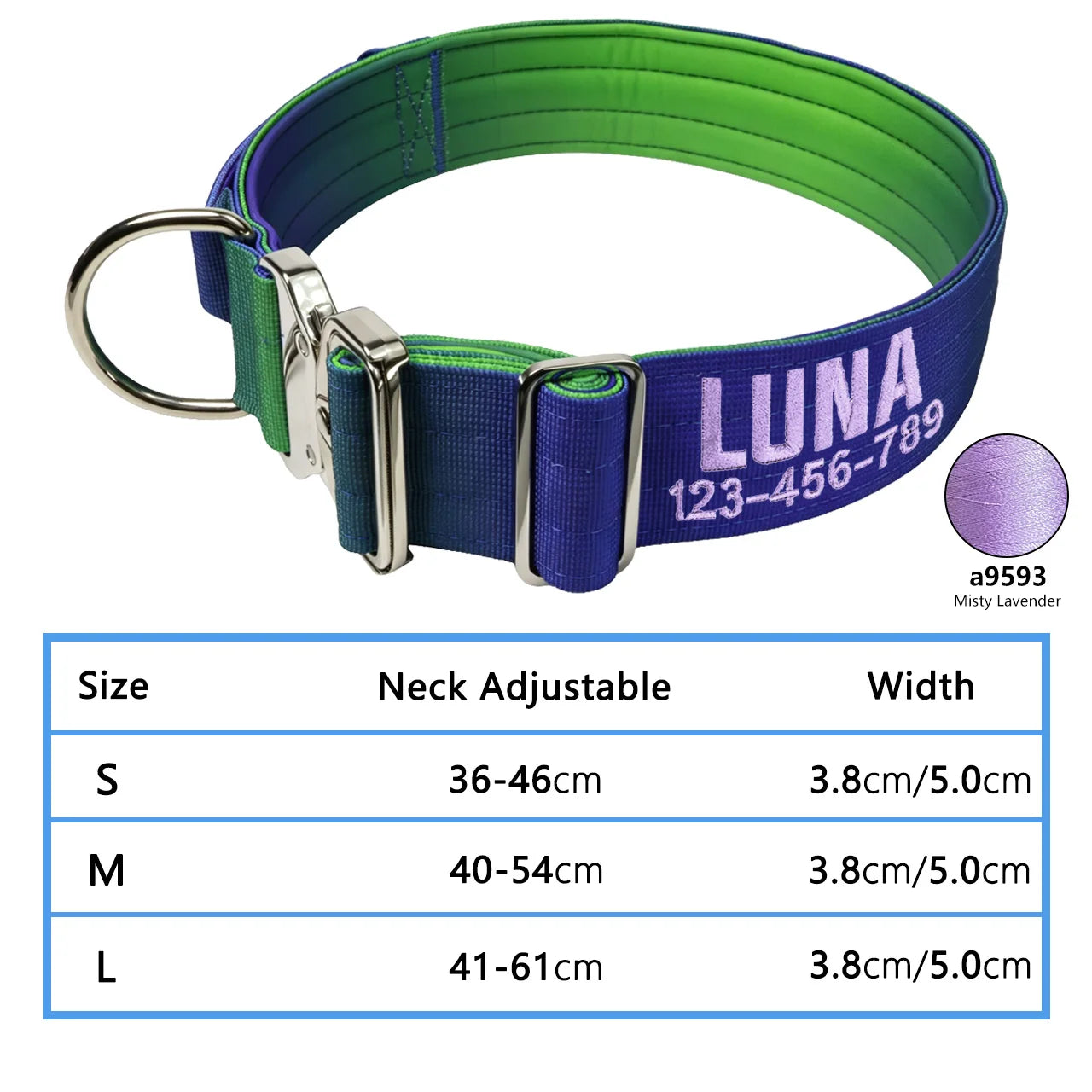 Custom Dog Collar Gradient 12 Colors, Name Number Engraved Knitted Heavy Duty, Adjustable No Pull Anti-Lost Pet Collar Large