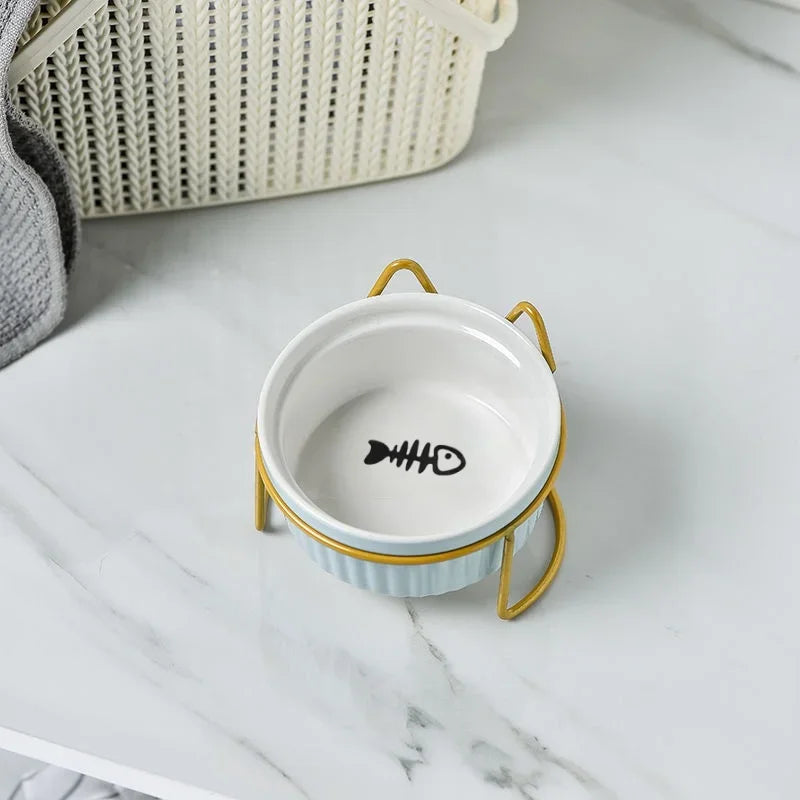 Single Or Double Tilt Bowl Ceramic Bowl for Dog Cat Puppy Kitten Elevated Food Feeder Drinker Pet Water Bowl Pet Supplies