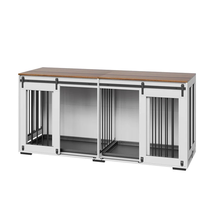 72-inch Wooden Dog Crate with Tray, Heavy Duty Indoor Kennel