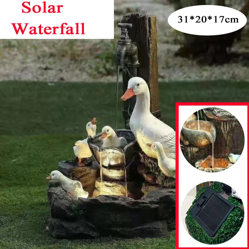 D2 Solar Power Resin Patio Fountain Garden Design With Led Light Duck Squirrel Garden Buildings Simulation Decoration Outdoor