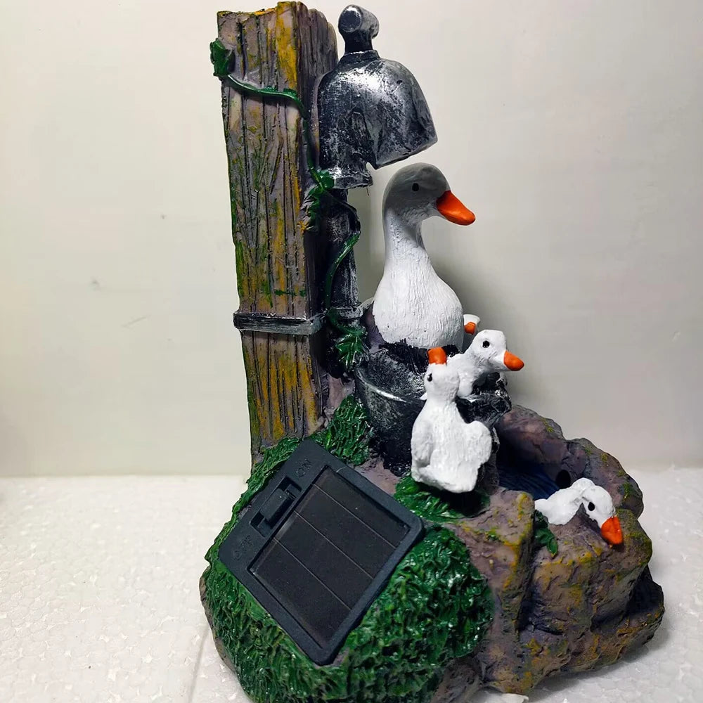 D2 Solar Power Resin Patio Fountain Garden Design With Led Light Duck Squirrel Garden Buildings Simulation Decoration Outdoor
