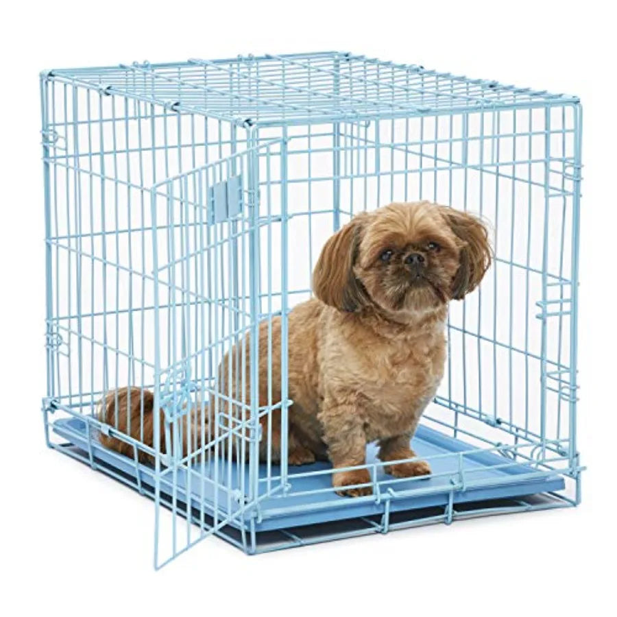 24-Inch Fashion iCrate for Small Breeds 12-20 lbs Single Door Folding Dog Crate with Divider Panel Leak-Proof Tray and Secure L