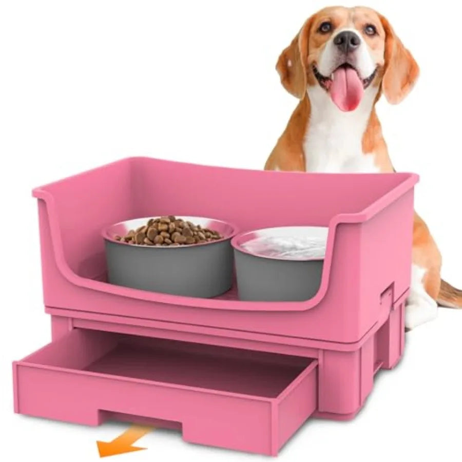 Mess Proof Dog Bowls No Mess Dog Food and Water Bowl Set No Spill Pet Feeder with 2 Stainless Steel Bowls for Dogs