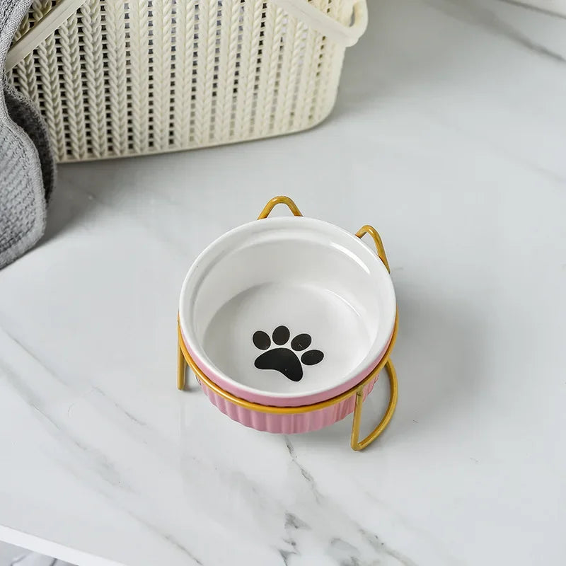Single Or Double Tilt Bowl Ceramic Bowl for Dog Cat Puppy Kitten Elevated Food Feeder Drinker Pet Water Bowl Pet Supplies