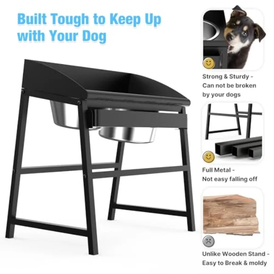 Spill Proof Tilted Elevated Dog Bowls for Large Breed 15" Tall Raised Dog Bowl with Stand Stainless Steel Dog Food Bowl and Wat