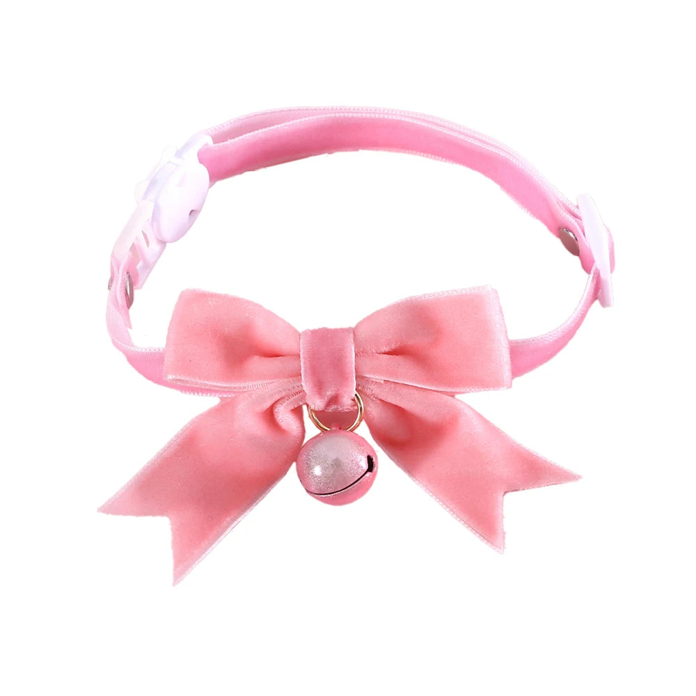 Cute Cats Collar Kitten Fairy Pink Lace Bow Hanging Pearl Pet Collar Cat Dog Bow Tie Jewelry Satin Rhinestone Puppy Collar