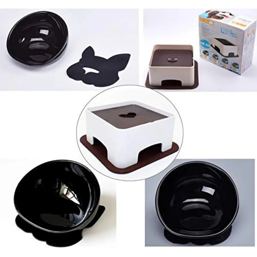 Bulldog Bowl Ceramic Dog Food Bowl - Dog Cat Dish Wide Mouth Dog Bowl Pet Sterile Tilted Pet Feeder with Anti-Skid Rubber Mat M