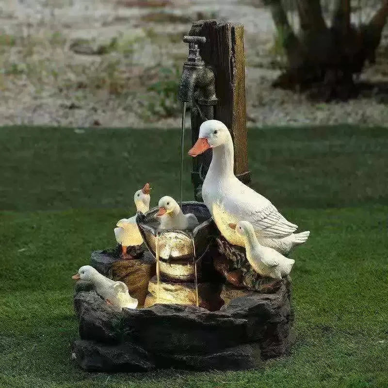 D2 Solar Power Resin Patio Fountain Garden Design With Led Light Duck Squirrel Garden Buildings Simulation Decoration Outdoor