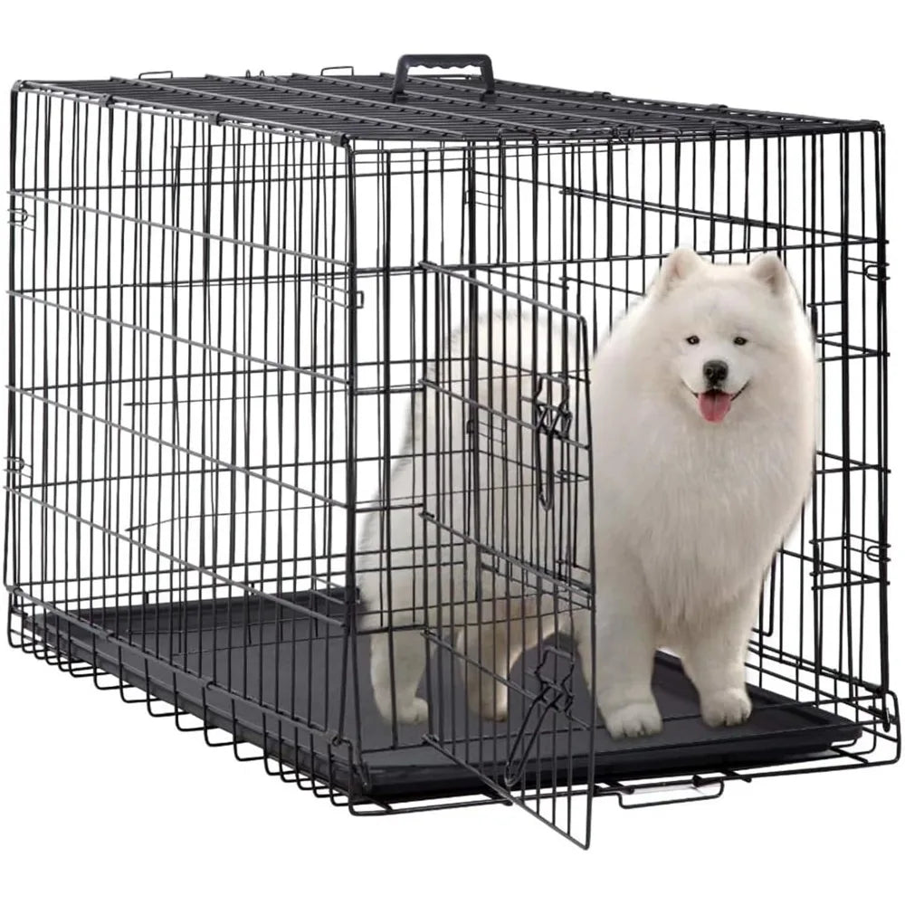 18 Inch Dog Crate, Folding Metal Wire Dog Cage with Tray, Pet Kennel Cage for Small Dogs, Leak-Proof & Portable Indoor Outdoor