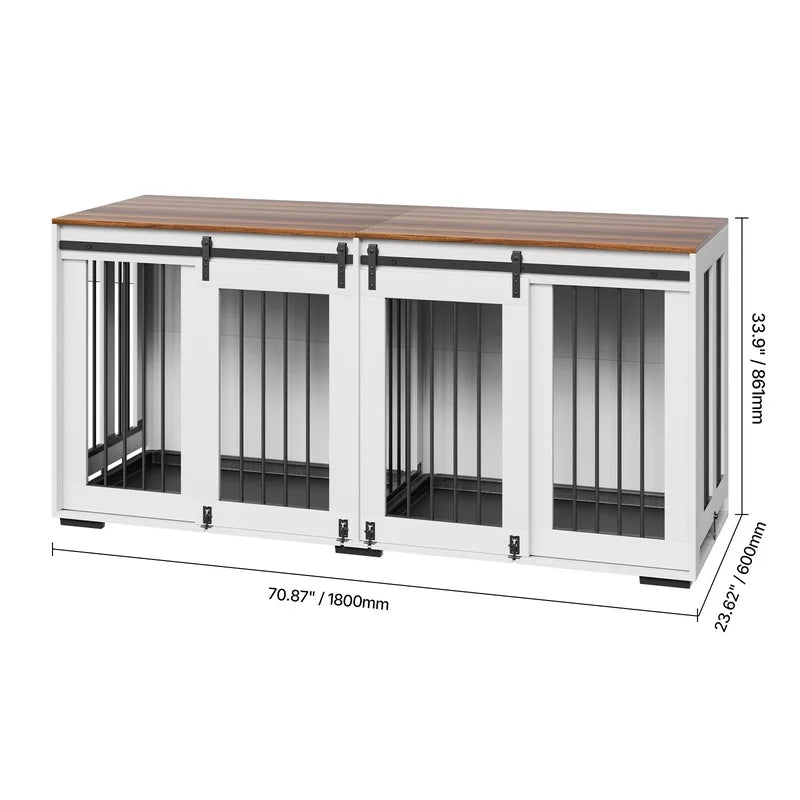 72-inch Wooden Dog Crate with Tray, Heavy Duty Indoor Kennel