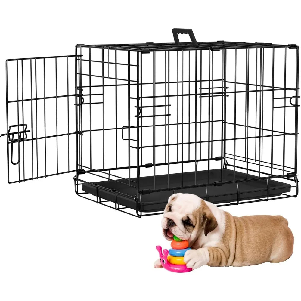 18 Inch Dog Crate, Folding Metal Wire Dog Cage with Tray, Pet Kennel Cage for Small Dogs, Leak-Proof & Portable Indoor Outdoor