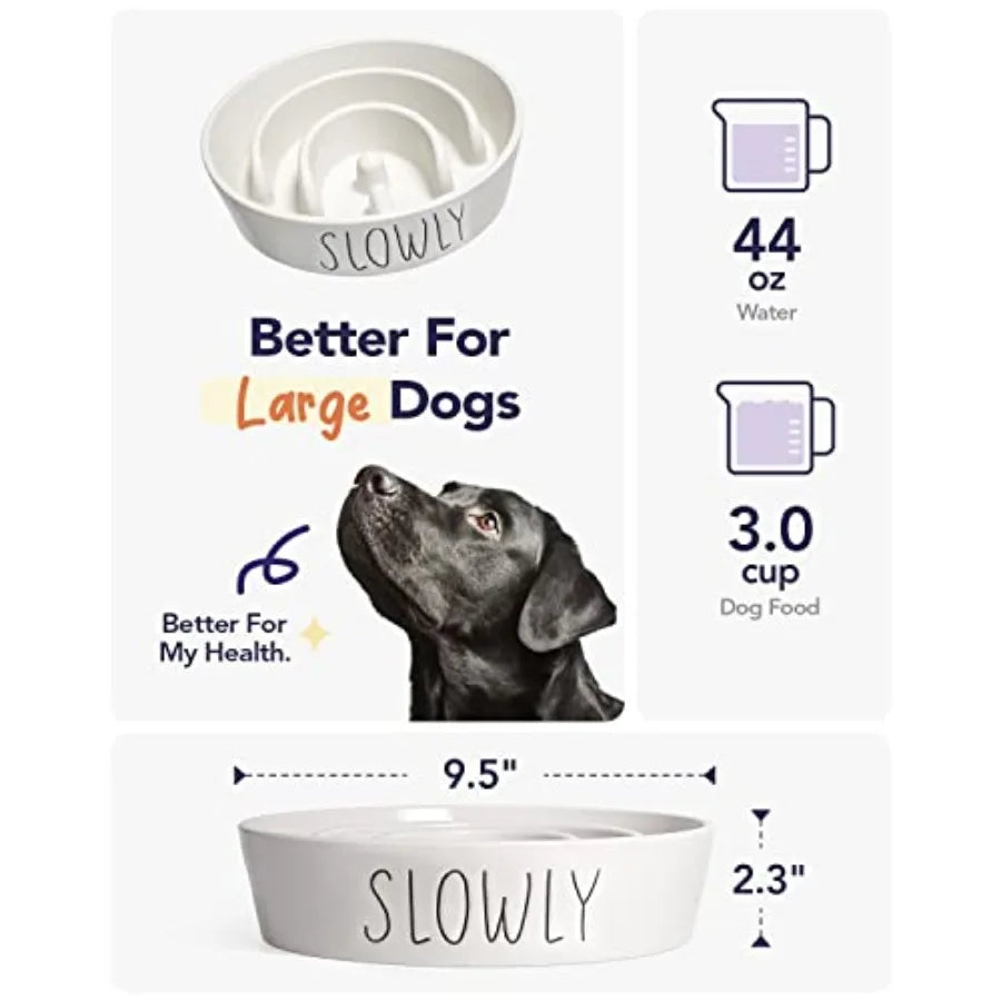 Slow Feeder Dog Bowl 3 Cups Ceramic Maze Dog Food Bowl for Medium/Large Dogs Non-Slip Pet Dish Cute Puzzle Design to Slow Fast
