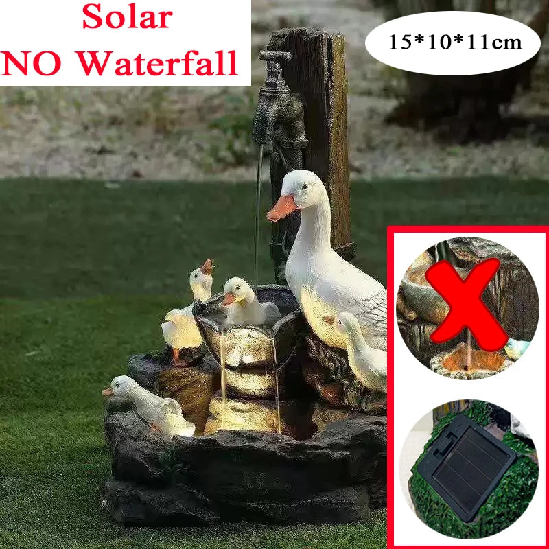 D2 Solar Power Resin Patio Fountain Garden Design With Led Light Duck Squirrel Garden Buildings Simulation Decoration Outdoor