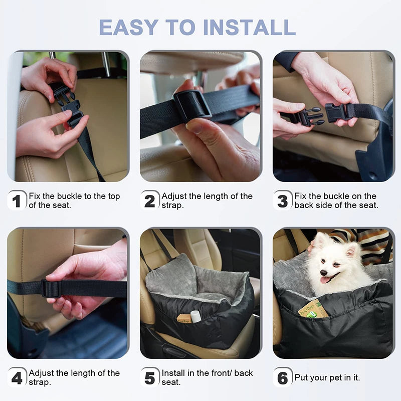 Benepaw Soft Small Dog Car Seat Adjustable Clip-On Safety Leash Detachable Vehicle Pet Booster Seat Washable Storage Pockets