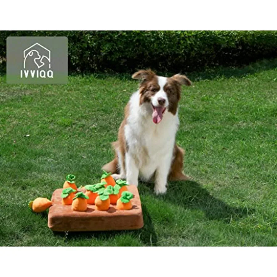 Interactive Dog Toys Squeak Carrot Snuffle Mat for Dogs Plush Puzzle Toys 2 in 1 Non-Slip Nosework Feed Games for Pet Stress Re